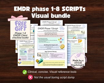 EMDR script bundle phase 1-8, EMDR therapy resources and tools, EMDR assessment,  emdr resourcing, emdr interweaves, emdr protocol script