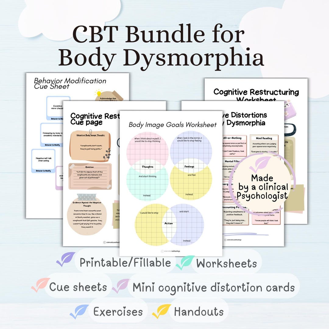 CBT for Body Dysmorphia Worksheets Bundle, Cognitive Behavioral Therapy ...