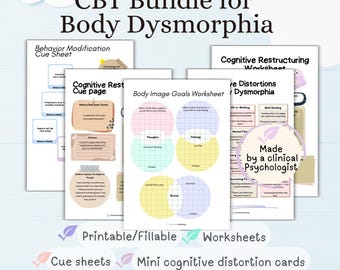 CBT for Body Dysmorphia Worksheets Bundle, Cognitive Behavioral Therapy Tools (Fillable and Printable)