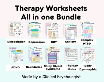 Therapy worksheets bundle therapy prints workbooks therapy activities notes therapy journal forms therapy teens questions therapy print
