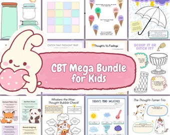 CBT bundle for kids, CBT for children, fun worksheets, flashcards, activities, and exercises (cognitive behavioral therapy resources)