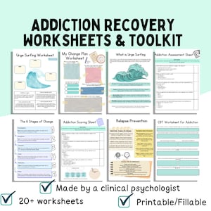 Addiction recovery worksheets, urge surfing, CBT for addiction, stages of change, sobriety worksheets, addiction therapy worksheets