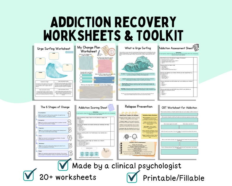 Addiction Recovery Worksheets: CBT, Urge Surfing, Stages of Change ...