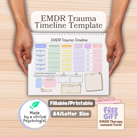 EMDR trauma timeline template and cue sheet, EMDR therapy worksheets (Bonus gift: EMDR therapy consent form)