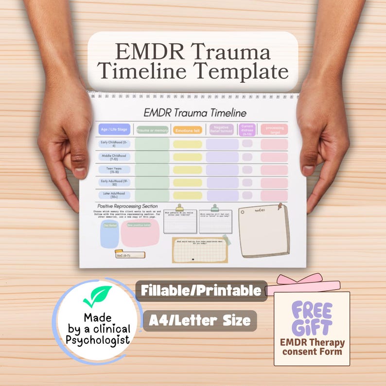EMDR trauma timeline template and cue sheet (Bonus gift: EMDR therapy consent form)