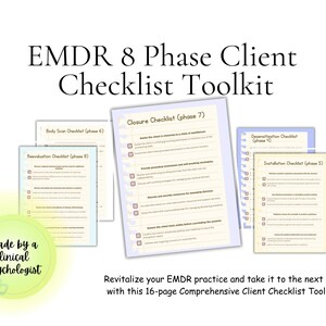 EMDR Client checklist toolkit, EMDR worksheets, EMDR scripts, emdr handouts for clients, emdr resources, emdr templates, emdr workbook