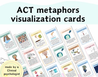 Acceptance and commitment therapy cards, ACT metaphor cards, ACT visualization cards, cognitive defusion cards, ACT flashcards Therapy cards