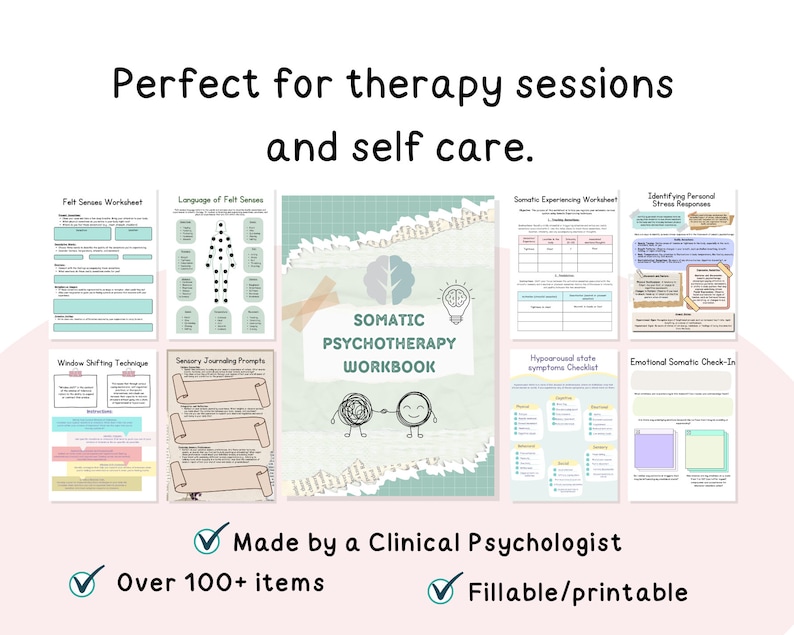 Somatic Psychotherapy Workbook, Somatic therapy worksheets, felt senses, somatic experiencing, sensory awareness, exercises somatic healing image 2