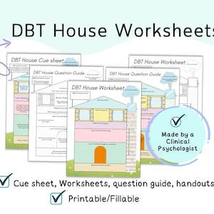 DBT house worksheets, Dialectical Behavior Therapy, DBT therapy worksheets DBT handouts, dbt bundle, dbt cheat sheet, dbt workbook dbt print