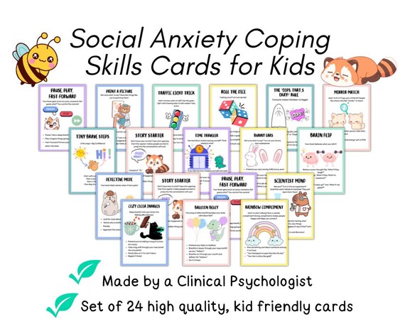 Social Anxiety Coping Skills Cards for Kids: Fun Therapy Flashcards