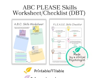 DBT ABC PLEASE skills, dbt worksheets, dbt activities resources dbt emotion regulation handouts dbt exercises printables dbt therapy tools