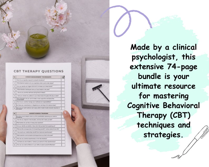CBT bundle CBT worksheets cognitive behavior therapy cognitive distortion cards CBT workbook cbt journal cognitive behavioral therapy image 5