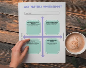 ACT Matrix Worksheets, Acceptance and Commitment Therapy Tools, ACT Values Therapy Worksheet