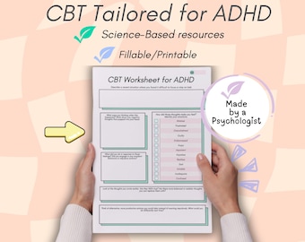 ADHD CBT Worksheet: Cognitive Behavioral Therapy Tools (Printable/Fillable)