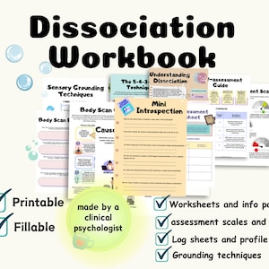 Dissociation worksheets workbook dissociation therapy journal dissociation printable and fillable dissociative identity disorder