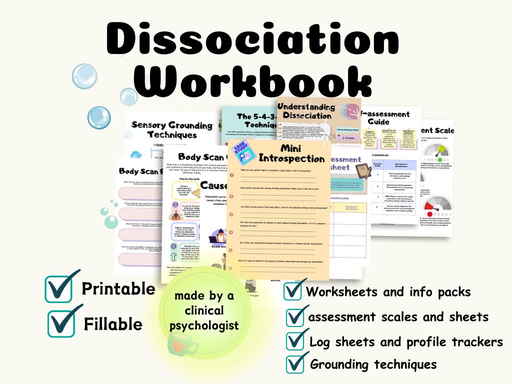 Dissociation worksheets workbook dissociation therapy journal dissociation printable and fillable dissociative identity disorder