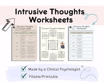 Intrusive thoughts worksheets, OCD worksheets, intrusive thinking, coping with intrusive thoughts, challenging negative thoughts