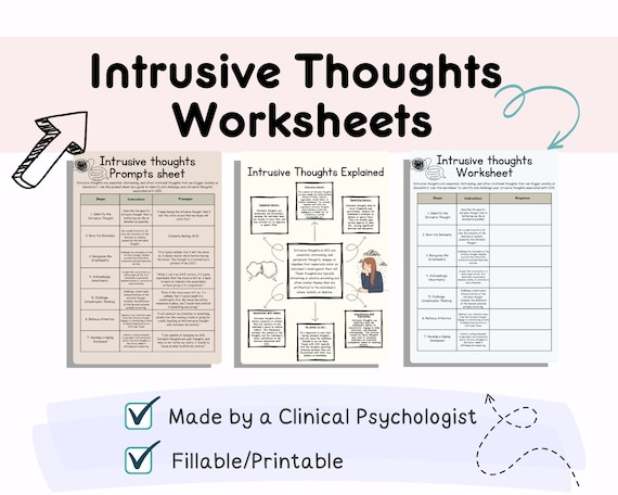 Intrusive thoughts worksheets, OCD worksheets, intrusive thinking, coping with intrusive thoughts, challenging negative thoughts