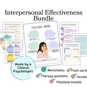 Interpersonal effectiveness Bundle, DBT interpersonal effectiveness worksheets, GIVE skills, DEAR man skills, fast skills, think skills