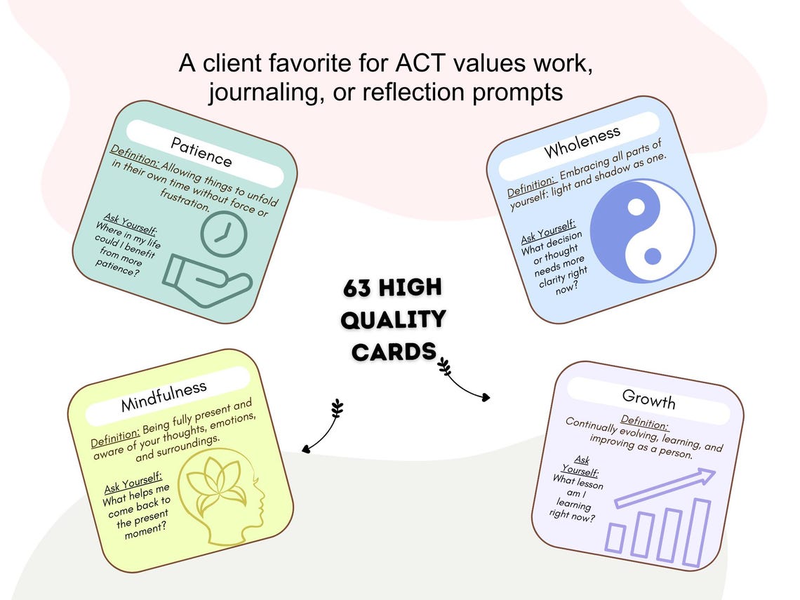 ACT Core Values Cards Acceptance and Commitment Therapy Values ...