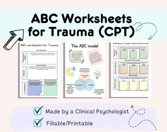 CPT worksheet, ABC worksheet trauma, Cognitive processing therapy, CPT for trauma, abc model, trauma focused worksheets, trauma worksheets