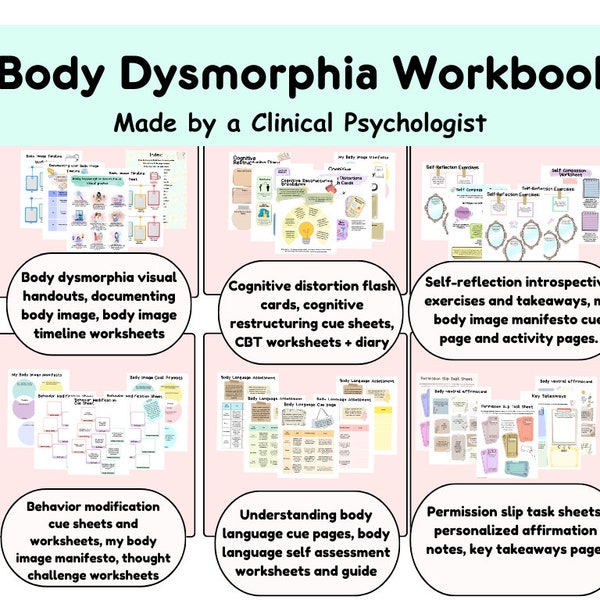 Body Dysmorphia Workbook body image worksheets journal body dysmorphia worksheets