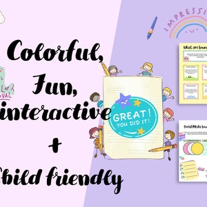 May include: Colourful printable worksheets for children with the text "What are boundaries?" and "Social Media Boundary". The worksheets feature cartoon illustrations of children and a rainbow.