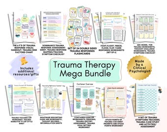 Trauma Therapy Mega Bundle Worksheets, Flashcards, Trackers, Handouts, Exercises, Activities