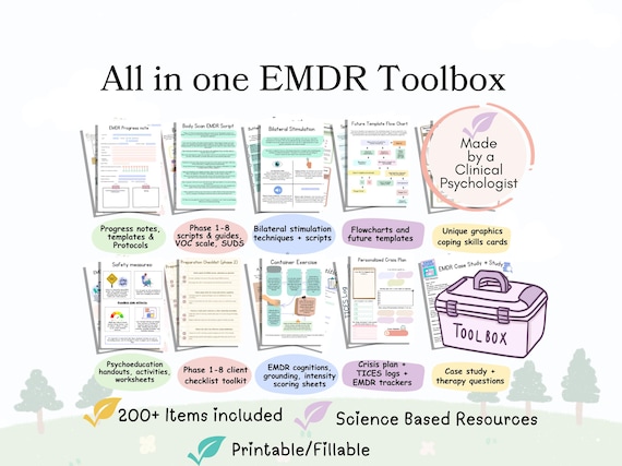 EMDR Therapy Bundle, EMDR Worksheets, Scripts, Resourcing Tools, Templates, Handouts, Trauma Processing Resources