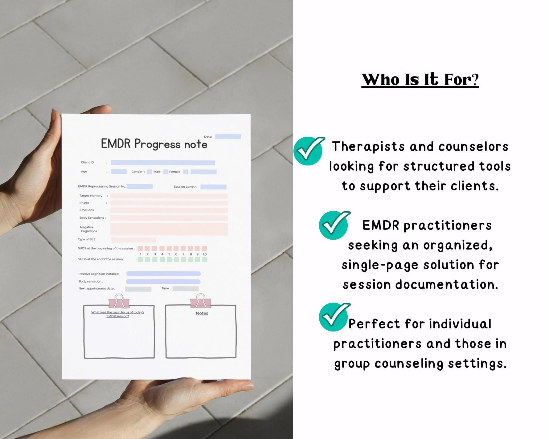 EMDR Progress Note: Therapy Resource (printable and Fillable PDF) - Etsy