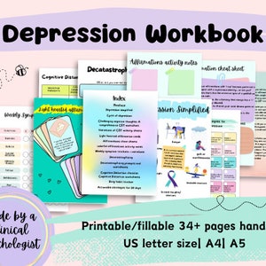 Depression workbook brain and depression handout cards depression therapy CBT depression awareness gift depression kit nocturnal depression