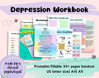 Depression workbook brain and depression handout cards depression therapy CBT depression awareness gift depression kit nocturnal depression