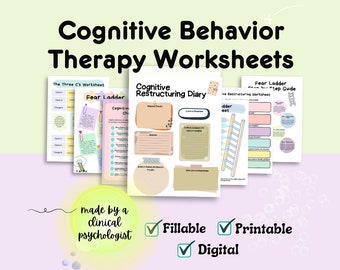 CBT worksheets, cognitive behavioral therapy worksheets, CBT worksheets pdf, cognitive distortion worksheets, the three C's worksheets