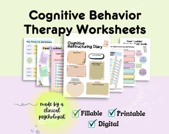 CBT worksheets coping cards cbt journal cognitive behavioral therapy CBT bundle