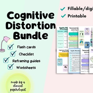 Cognitive distortion bundle cards cognitive bias flashcards cognitive distortion worksheets challenging negative thoughts therapy tools