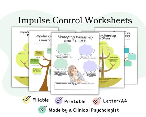 Impulse control worksheets, ADHD therapy worksheets, impulse buying checklist, impulse control teens, impulse control executive functioning