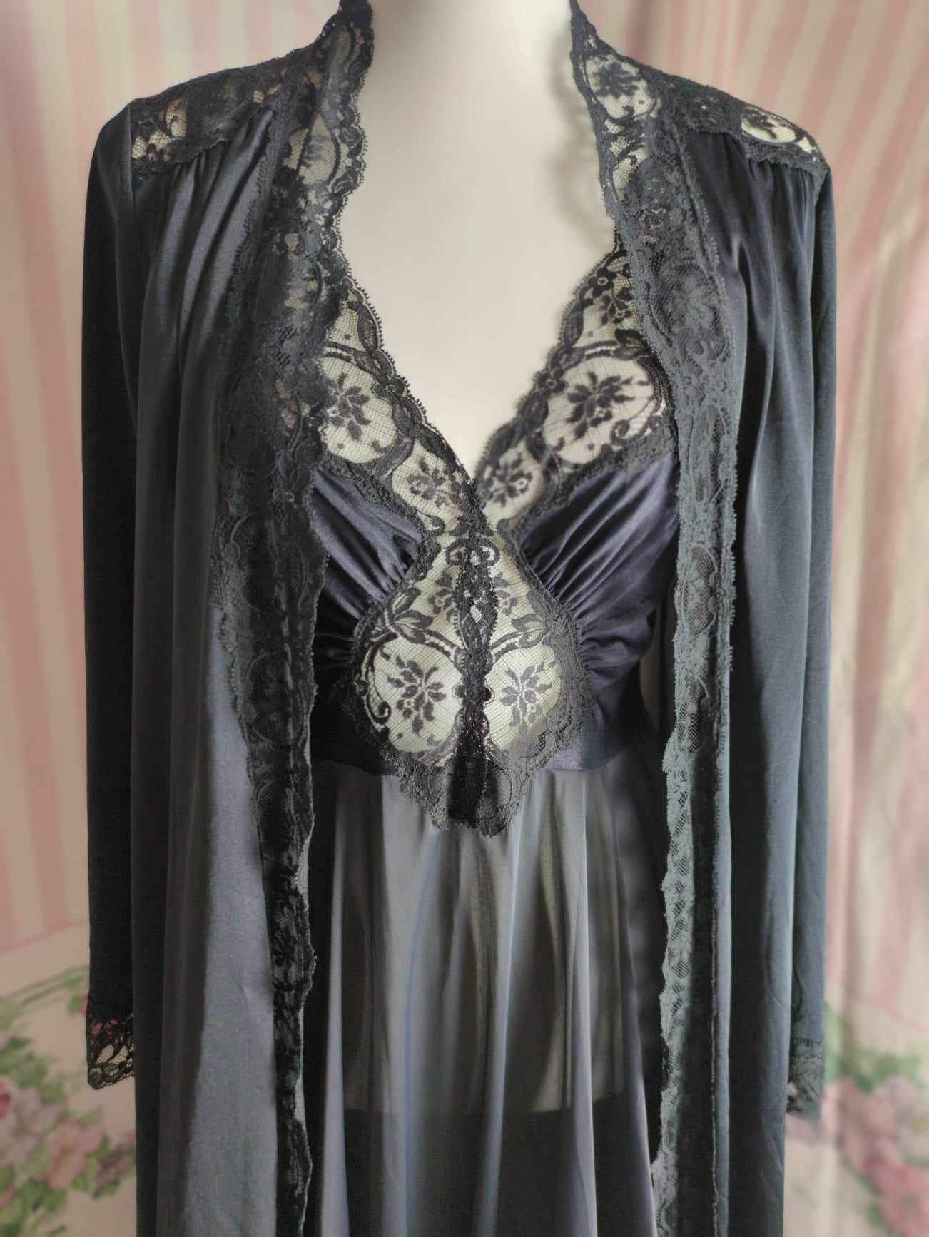 L Vintage Olga Nightgown and Robe Set Bodysilk in Sheer - Etsy