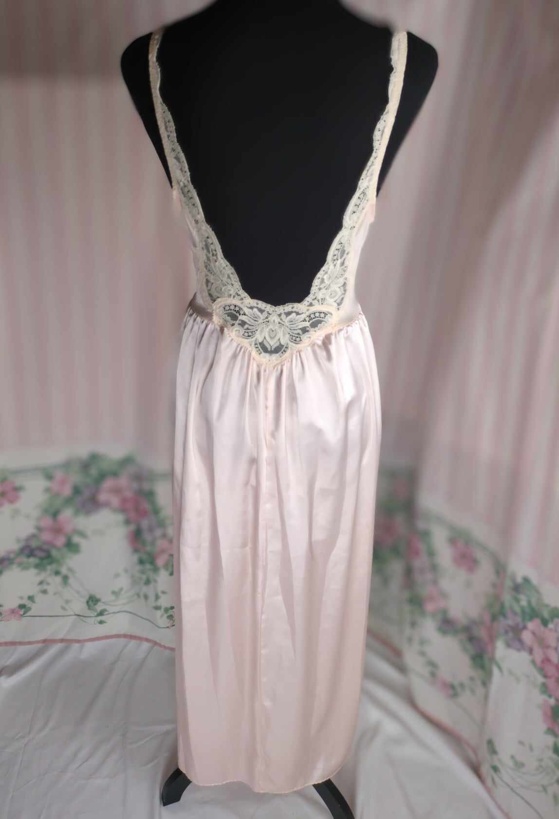 M Vintage Olga Nightgown And Robe Set Pink Satin W Ivory Lace Trim Etsy