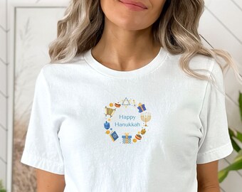 Happy Hanukkah Women's Shirt, Chanukkah T-Shirt Gift, Jewish Holiday Shirt, Cute Hanukkah Shirt