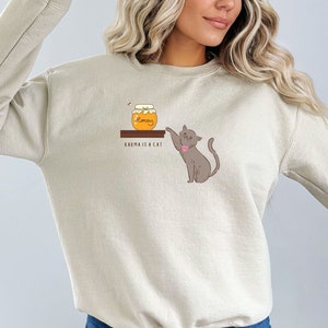 Karma Is A Cat Sweatshirt, Karma Cat Sweatshirt, Cute Cat Shirt, Cat Mom Sweatshirt, Cat Lover Crewneck Gift, Eras Cat Sweatshirt