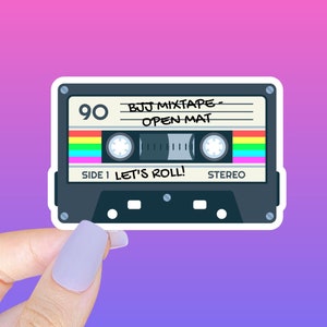 BJJ Mixtape Open Mat, Let&#39;s Roll! STICKER for Brazilian Jiu Jitsu students and professors. 90s inspired waterproof vinyl die cut decal. OSS!