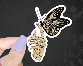 Gothic Butterfly Skeleton Hand Sticker, Waterproof Vinyl Decal