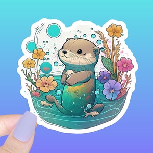 Baby Otter STICKER -die cut sticker, cute baby otter, I love otters, animal stickers, otter sticker, baby otter sticker, adorable baby otter
