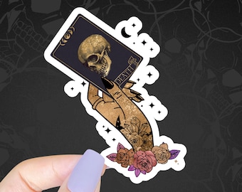 Death Tarot Card Sticker, Witch Hand, Gothic Halloween, Waterproof