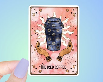 Iced Coffee Tarot Card Sticker – Waterproof Vinyl, Witchy Mystic Decor