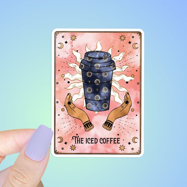 The Iced Coffee Tarot Card STICKER - coffee sticker, witchy sticker, mystic sticker, new age tarot deck, cold brew, tarot reading, giftable