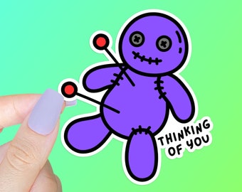 Thinking of You Voodoo Doll Sticker – Funny, Waterproof Die Cut