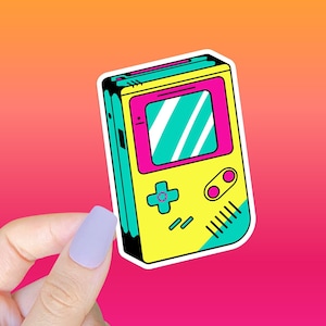90s Gameboy STICKER - Waterproof die cut sticker, 90s pop culture, retro style, bold colors, 90s nostalgia, yellow pink teal, vintage gaming
