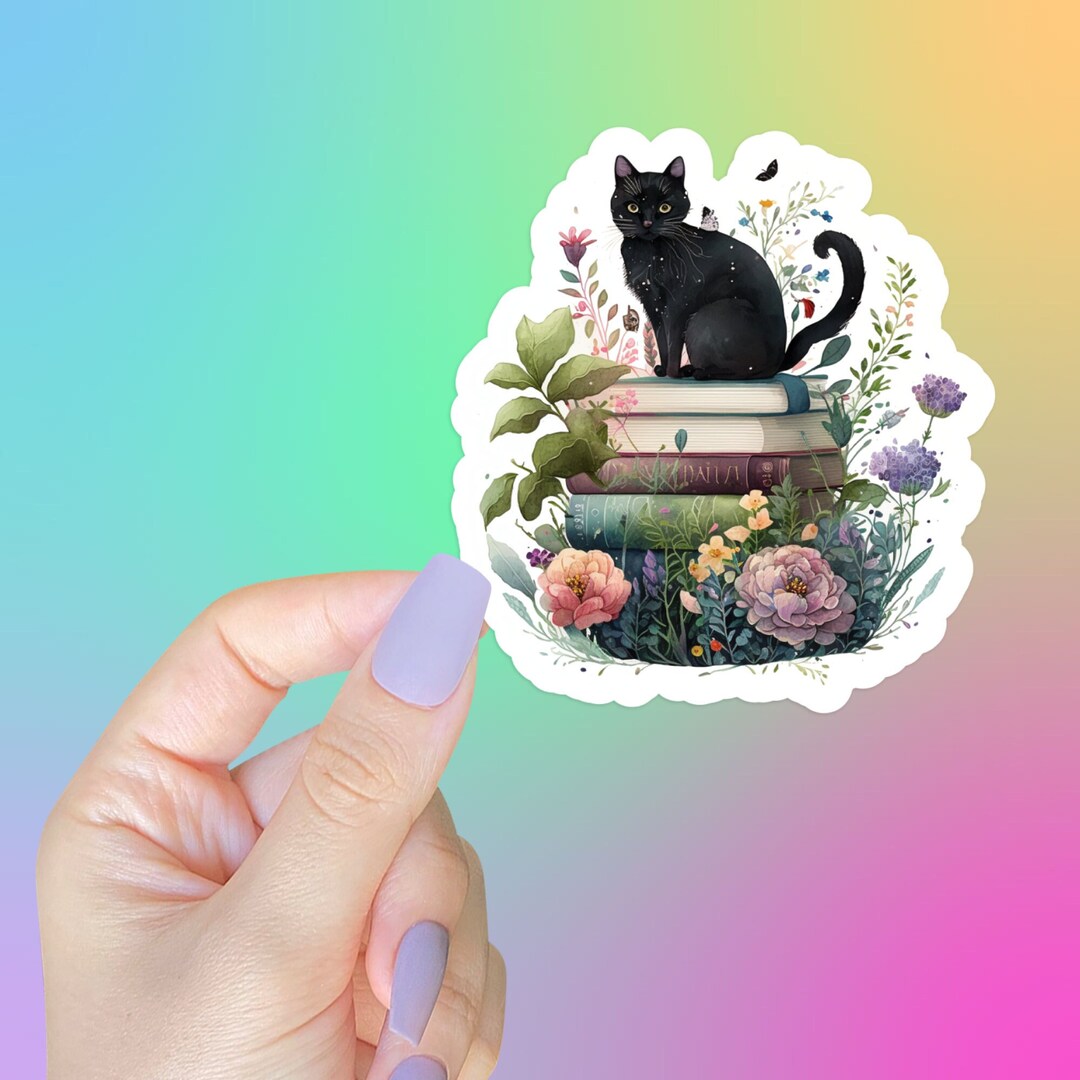 Black Cat Book Stack Sticker – Waterproof Vinyl Die Cut - Etsy