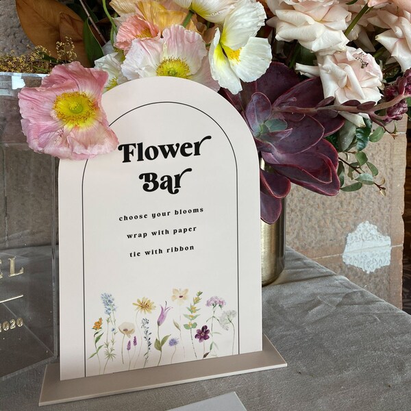 DIY Colored Flower Bar Sign | Retro Wildflower Sign | Editable Bridal Shower Flower Bar Sign | Cute Wedding Shower Sign | Modern Flower Bar